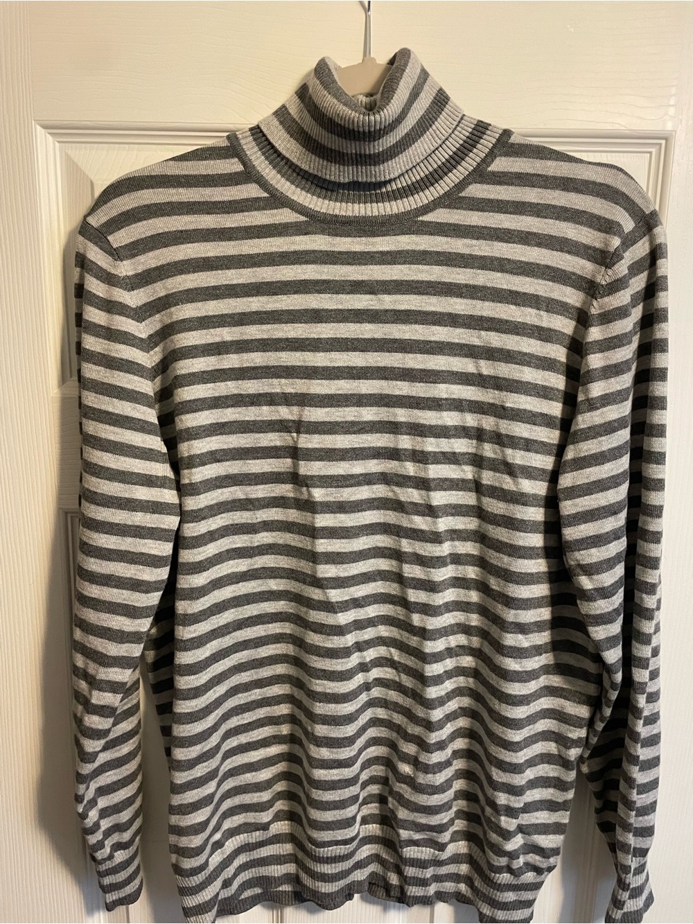 Striped Turtleneck Sweater  - Gray & Cream